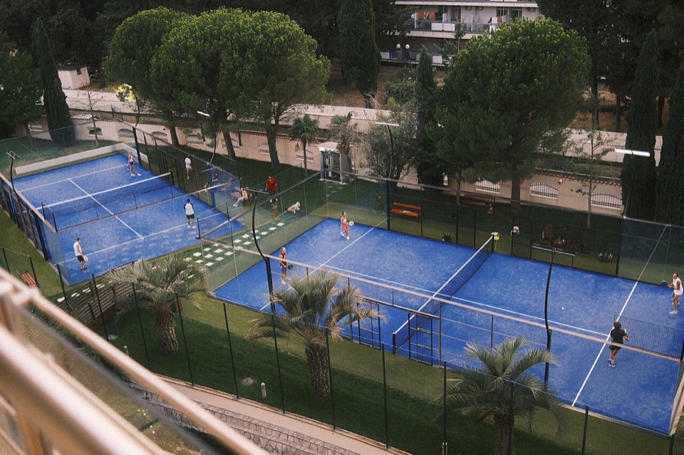 Padel courts with a blue surface